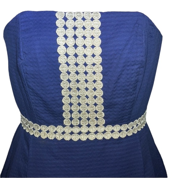 Lilly Pulitzer navy Regency bubble strapless dress with gold  accent. Size 00 - Picture 2 of 13